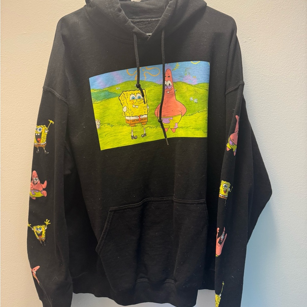 Black Graphic Hoodie with SpongeBob Print